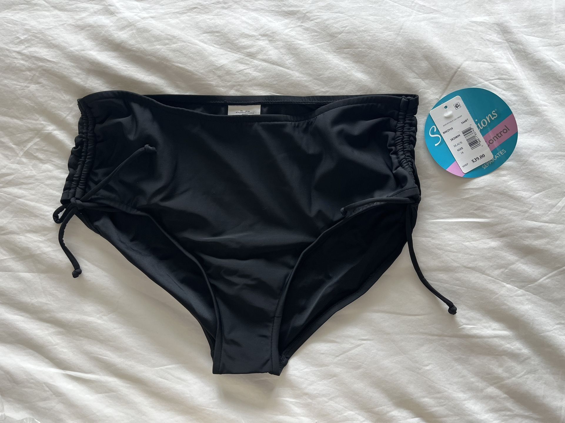 NEW w Tags: Swimsuit Bikini Ruched Side Tie Swim Bottoms Tummy Control - Size 18