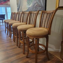 Solid Wood Swivel Counter High Stools-6 Pieces