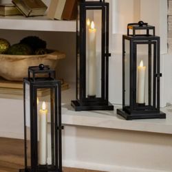 🔥NEW🔥 Tower Lantern Set of 3, LED Tapered Candle, Gray Finish, Remote Included