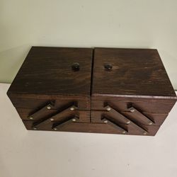 Real wood foldable multi purpose organizer. Can store school, sewing,  jewelry,  art supplies. When closed up 16.5" wide x 8" https://offerup.com/redi