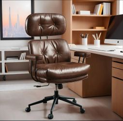 Ovios High-Back PU Leather Office Chair, Ergonomic Desk Chair with Lumbar Support, Mid-Century Executive Computer Chair with Wheels for Home Office