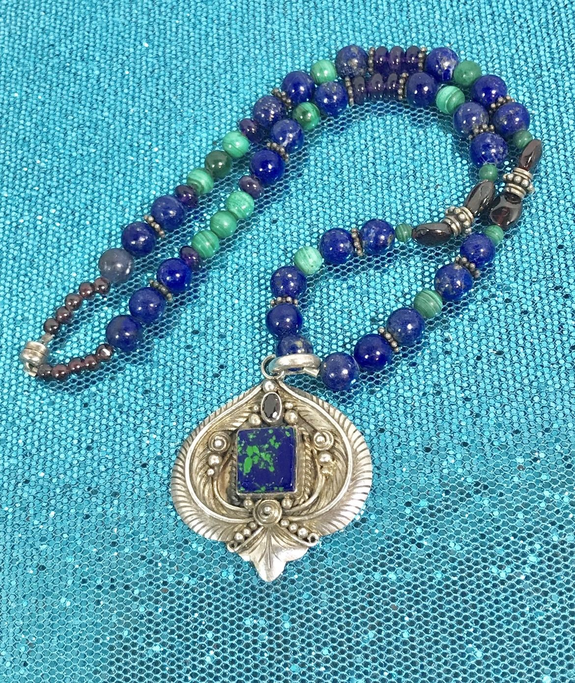 Sterling Azurite And Lapis Necklace