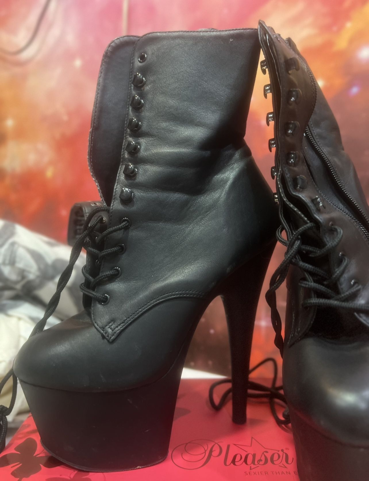 Black Lace Up Stripper Heels Ankle Booties Exotic Pole Dance Shoes