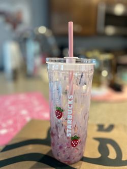 🍓✨ Viral Starbucks Strawberry Glass Tumbler ✨🍓