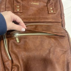 Bookbag, Brown, Multi Zip and Integrated Charger