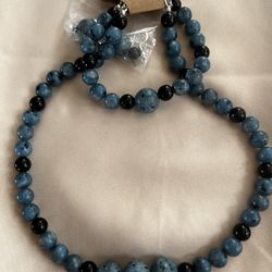 Blue Jasper & Black Obsidian In 925 Silver Set. 