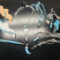 Lot of blue turquoise glass blown jewelry set