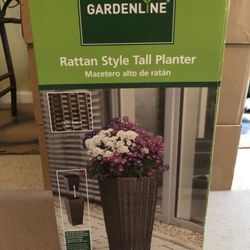 “REDUCED“ (2) RATTAN STYLE TALL PLANTER’S (IN THE BOX) $80