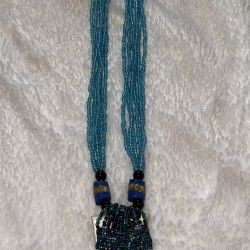 Vintage Unique Multi Strand Sea Beads Necklace with Mother of Pearl Pendant wrapped in beads 