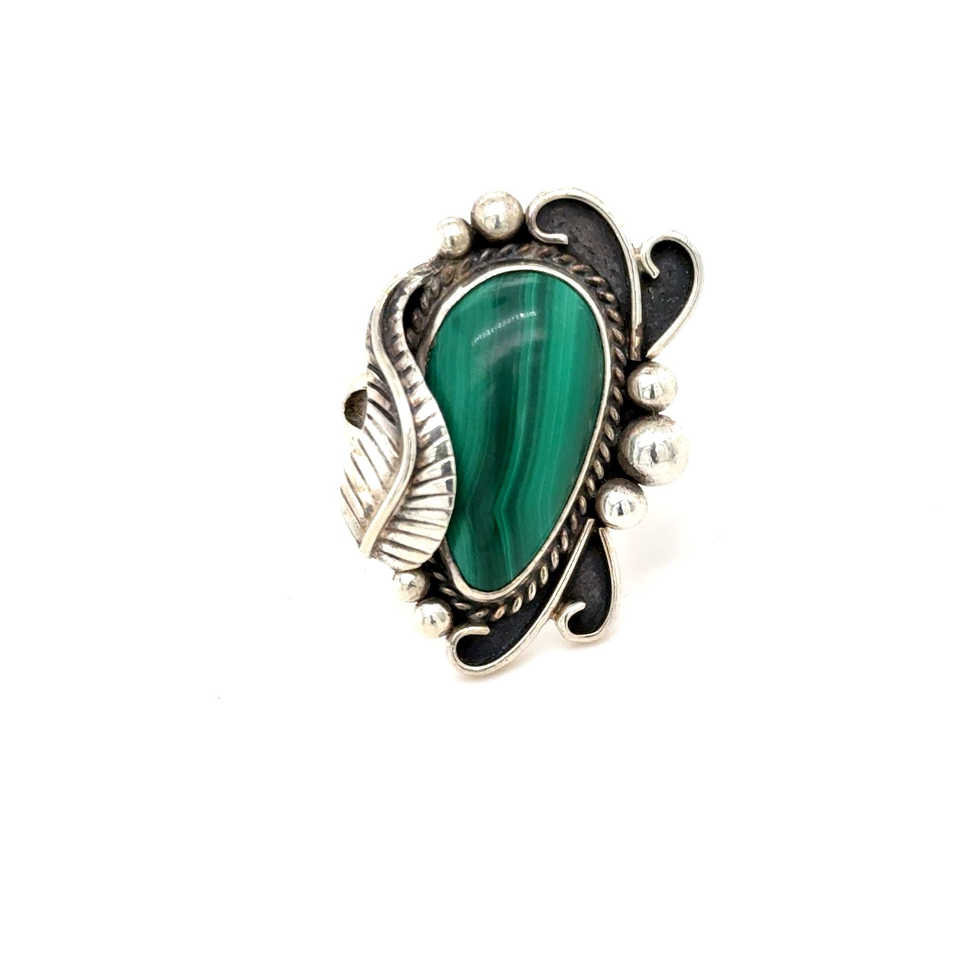 Silver Malachite Leaf Ring