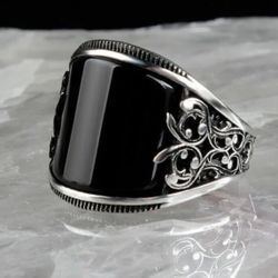1pc Black Retro Punk Bikers  Style Carved Pattern Ring, Popular Jewelry , Sizes 8-9-10-11-12