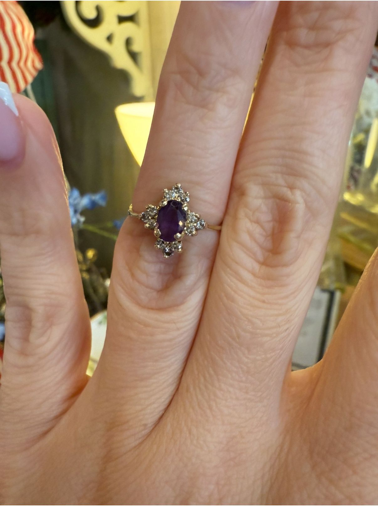 14K Gold Amethyst And Diamonds Ring