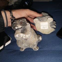 Two Antique Stone Racoons 