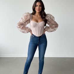 Pink Corset Top With Sleeves 