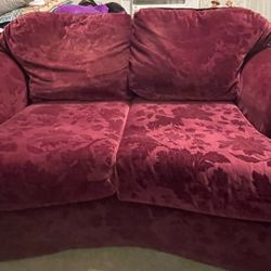 $80- Burgundy Velour Loveseat / Pick Up Off Foster Road