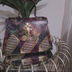 Handmade Genuine Leather African Woven Satchel Handbag, Multicolor Top Handle Purse