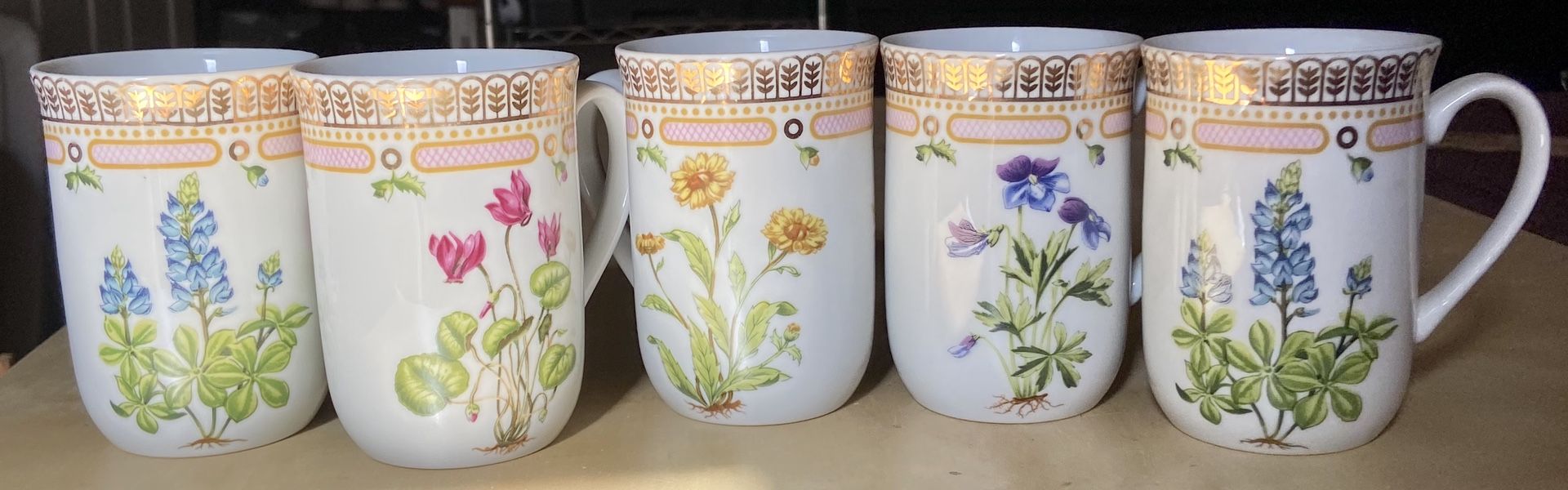 Lot-5 Georges Briard Victorian Garden Coffee Mug Cyclamen Corn Marigold Violet +