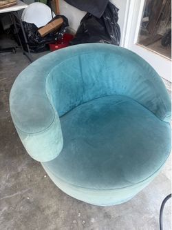 Blue velvet swivel MCM chair