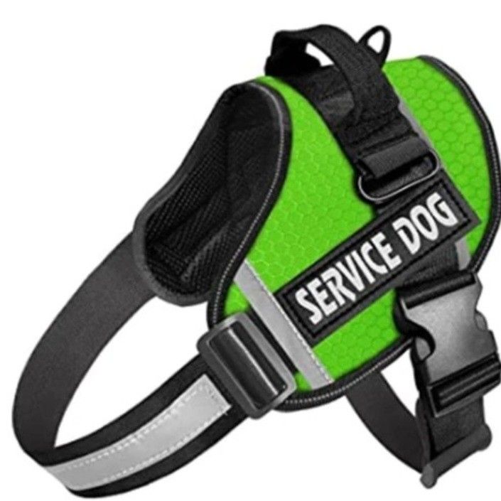 Service Dog Size Large Harness Green 2 Removable Service Dog Patches - New