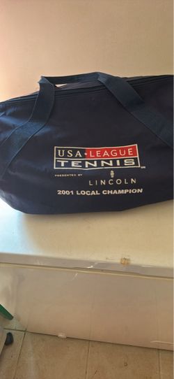 Vtg Dark Blue Canvas Sports Duffel Bag USA League Tennis 2001 Local Champion Tournament OBO