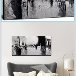 Black and White Abstract Wall Art for Living Room Textured Canvas Painting Large Minimalist Modern Artwork for Bedroom Office Home Decor Ready to Hang