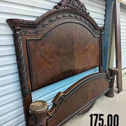 Solid Wood & Marble King Size Bed