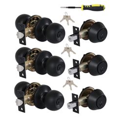 Lanwandeng (3 Sets) All Keyed Same Entry Knobs&Single Cylinder Deadbolt for Exterior Front Doors
