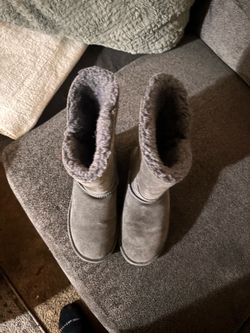 Gray Suede Shearling-Lined Winter Boots