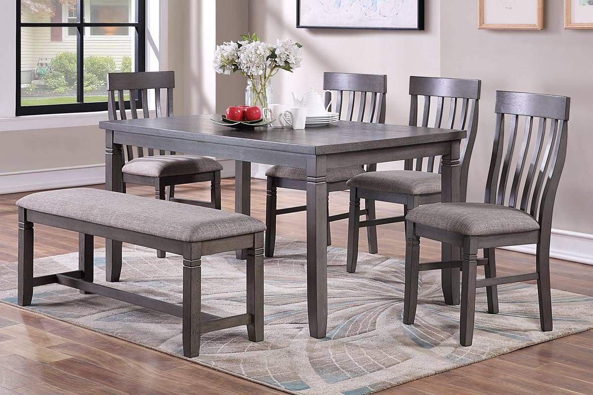 Gray Dining Table Set With Bench