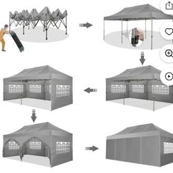 10 x 20 Heavy Duty Pop Up Canopy Tent with 6 Sidewalls Easy Set Up Commercial Outdoor Canopy Wedding Party Tent for Beach Waterproof Windproof Gazebo 