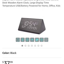 Digital Alarm Clock-Adjustable Brightness/VoiceControl/Desk Wooden