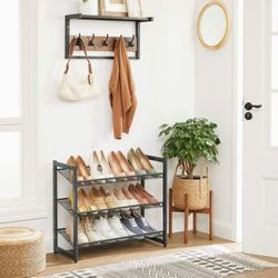 3-Tier Shoe Rack Storage, Metal Mesh, Flat or Angled Stackable Shoe Shelf Stand for 9 to 12 Pairs of Shoes, Cool Gray