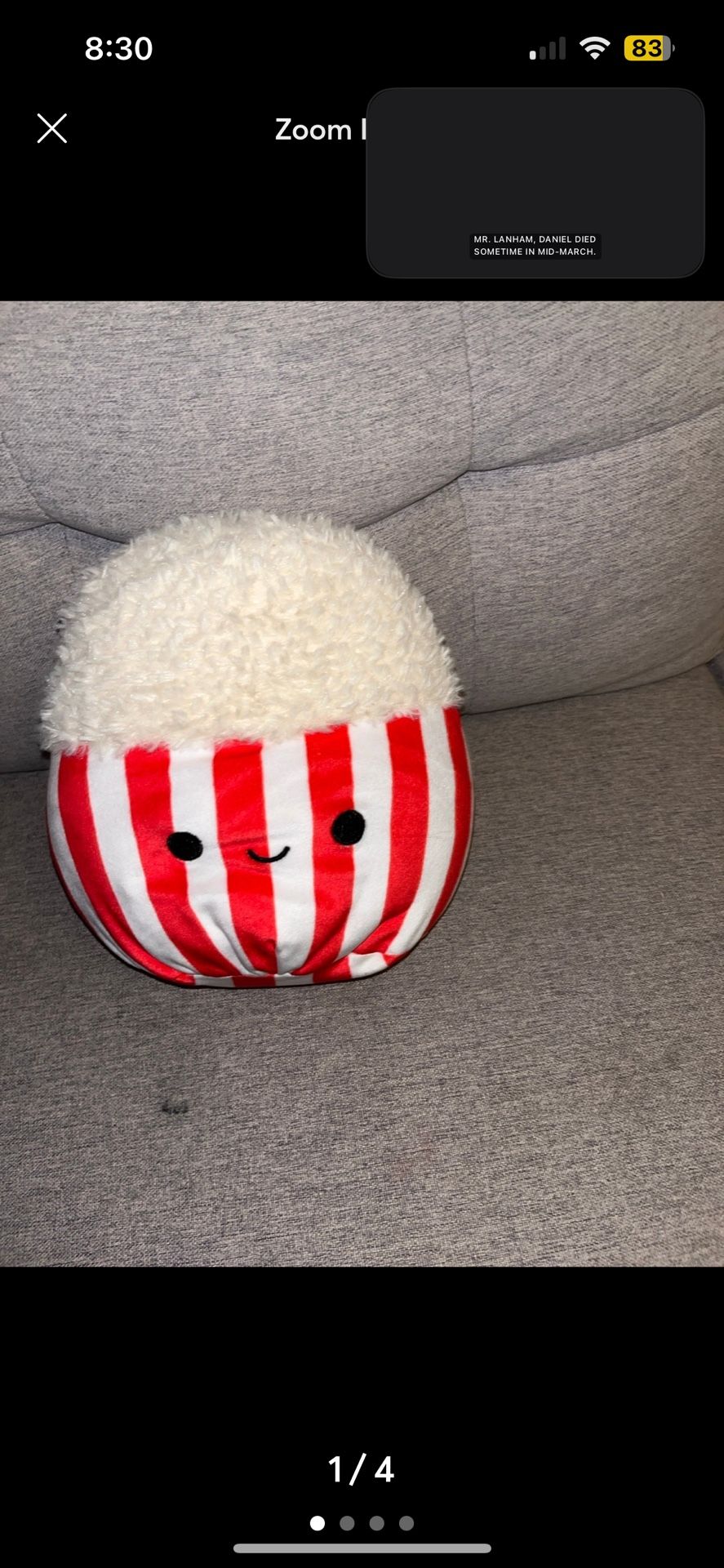 Collectible Squishmallow ARNEL the Popcorn 7.5" Plush Kellytoy Foodie 2022