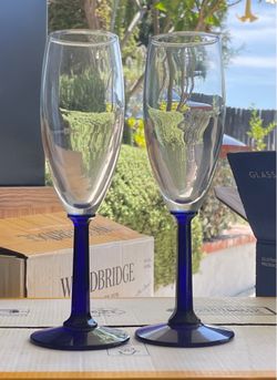Champagne Glasses with Cobalt Blue Stems