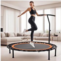 50” Foldable Mini Trampoline for Adults, 330 LBS Bungee Rebounder Trampoline Indoor/Outdoor with T Shape Adjustable Foam Handle, Stable, Quiet #B42