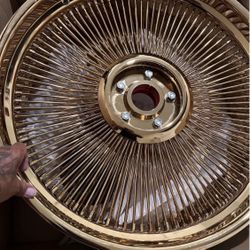 26’ All Gold Cheese Spokes Chevy Caps And Steering Wheel 