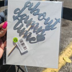 Silver Glitter About Damn Time Cake Topper