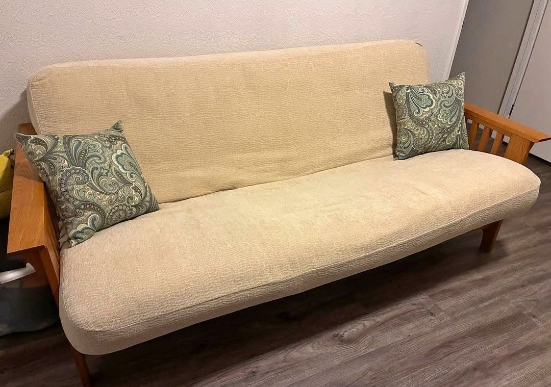Solid Oak Futon Couch/Bed