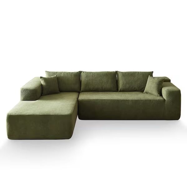 VIVI 104 in. Wide Arm 2-Piece Wool Fabric L-Shape Modular Sectional Sofa in Green with Left Chaise