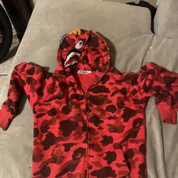 Red Zip Up Bape Hoodie