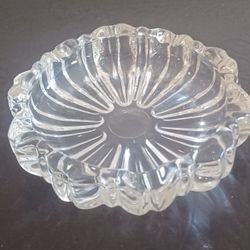 Vintage Heavy Glass Ashtray, Scalloped Rim, 4 1/4" Wide