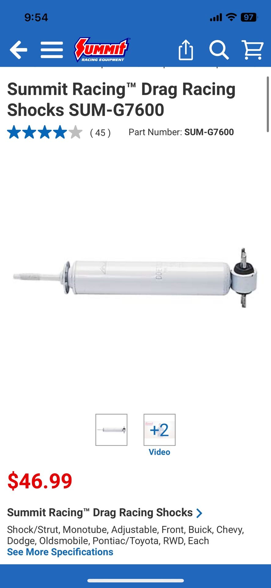 Summit Racing Drag Racing Shocks G7600