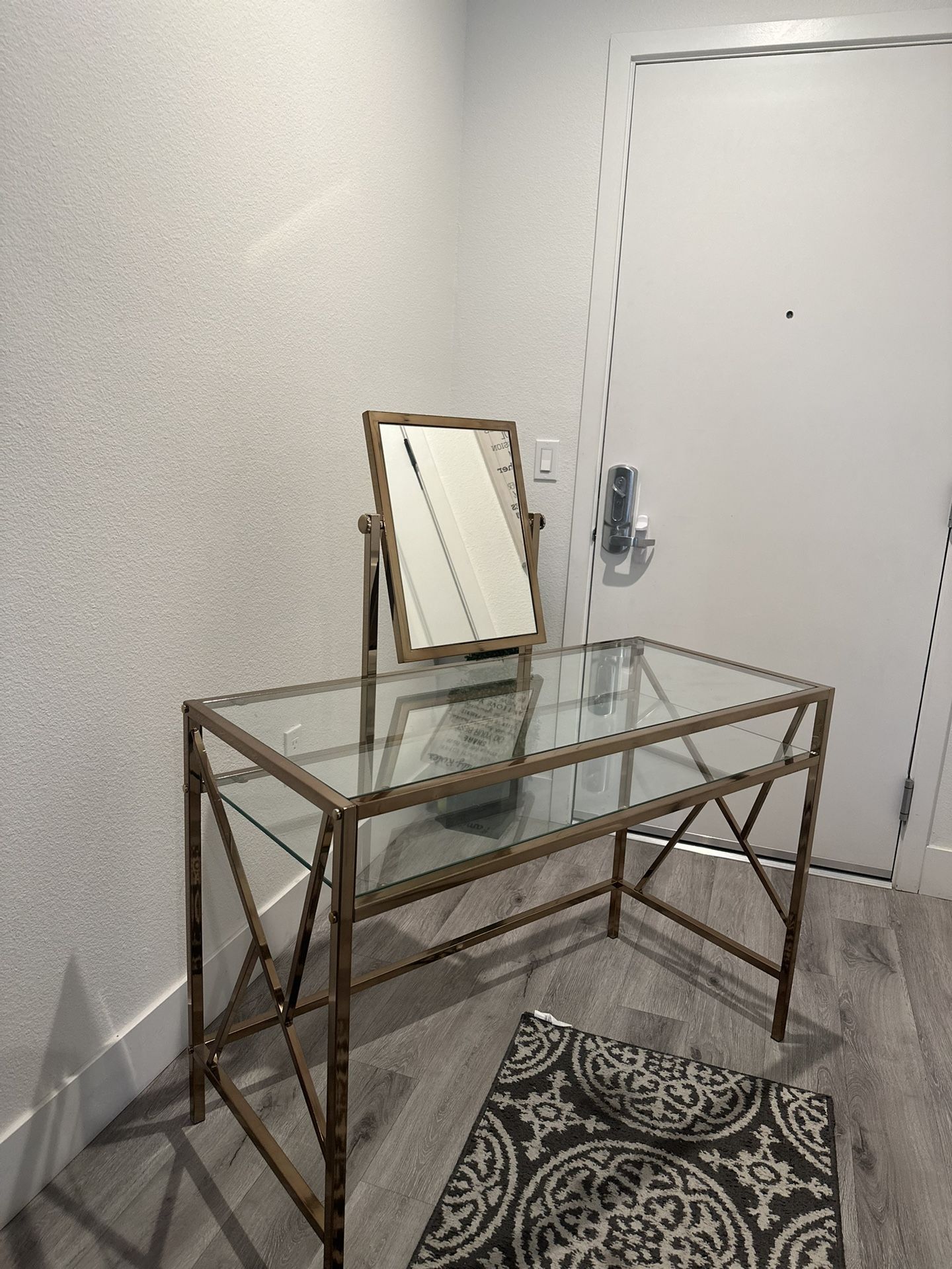 Metal Bedroom Vanity in Champagne and Clear