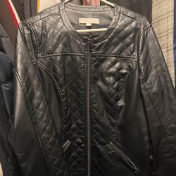 New York & Company Faux Leather Zip Jacket Med.