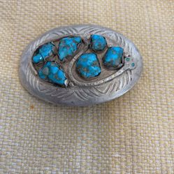 Zuni Silver And Turquoise Belt Buckle 