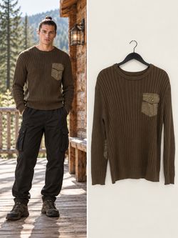 Roark Revival Ribbed Knit Utility Sweater Olive Brown Cargo Pocket Men's Medium M
