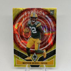 2025 Panini Phoenix Matthew Golden Paragon Yellow Lava /99 RC #13 Packers