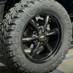 20" Chevy Silverado GMC Sierra Glossy BLACK Wheels & Tires 33" Off-Road Suburban Escalade Tahoe Yukon Rims Rines Setof4..FINANCING ..