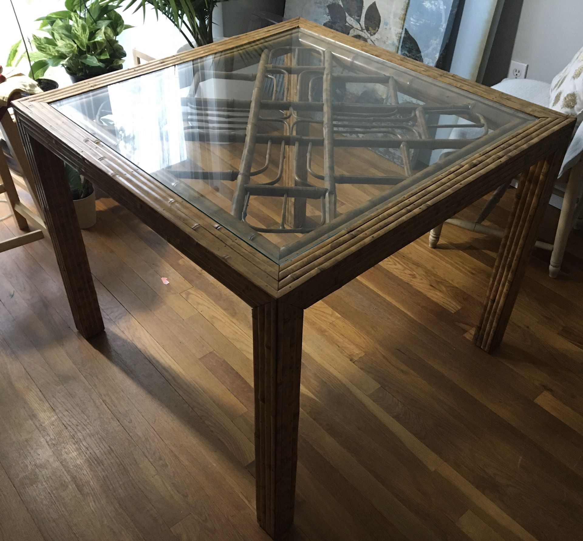 Glass-topped bamboo table