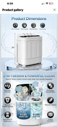 ZENY Portable Clothes Washing Machine Mini Twin Tub Washing Machine 13lbs Capacity with Spin Dryer,Compact Washer and Dryer Combo Lightweight Small La